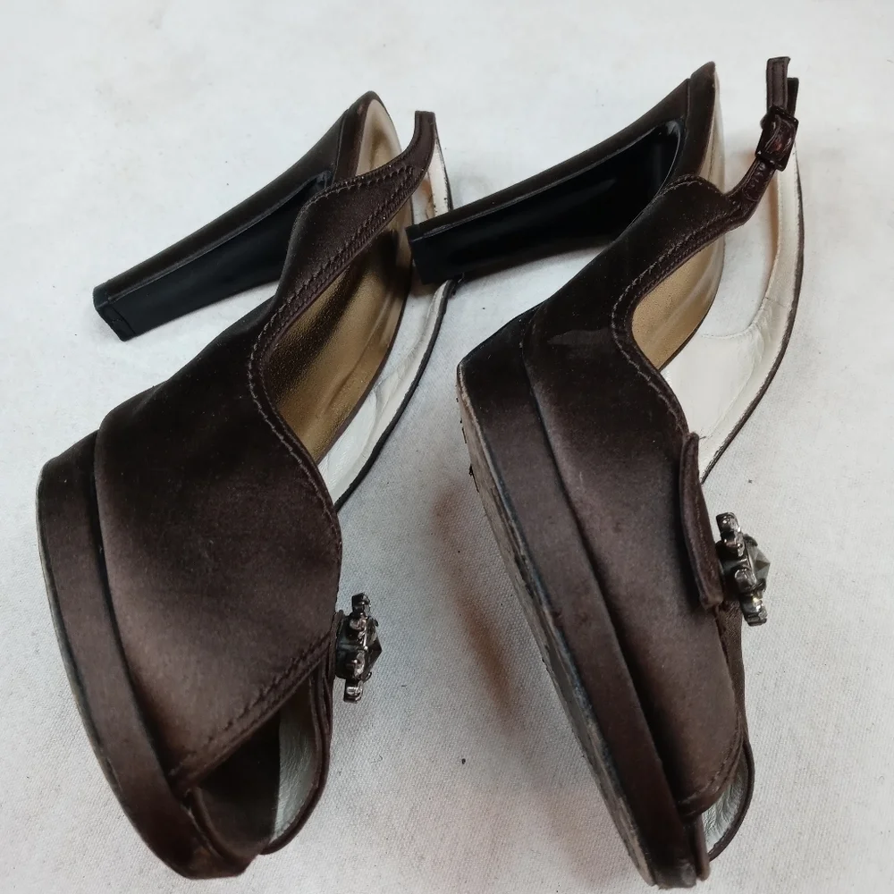 Stuart Weitzman brown satin slingback platform 9.5